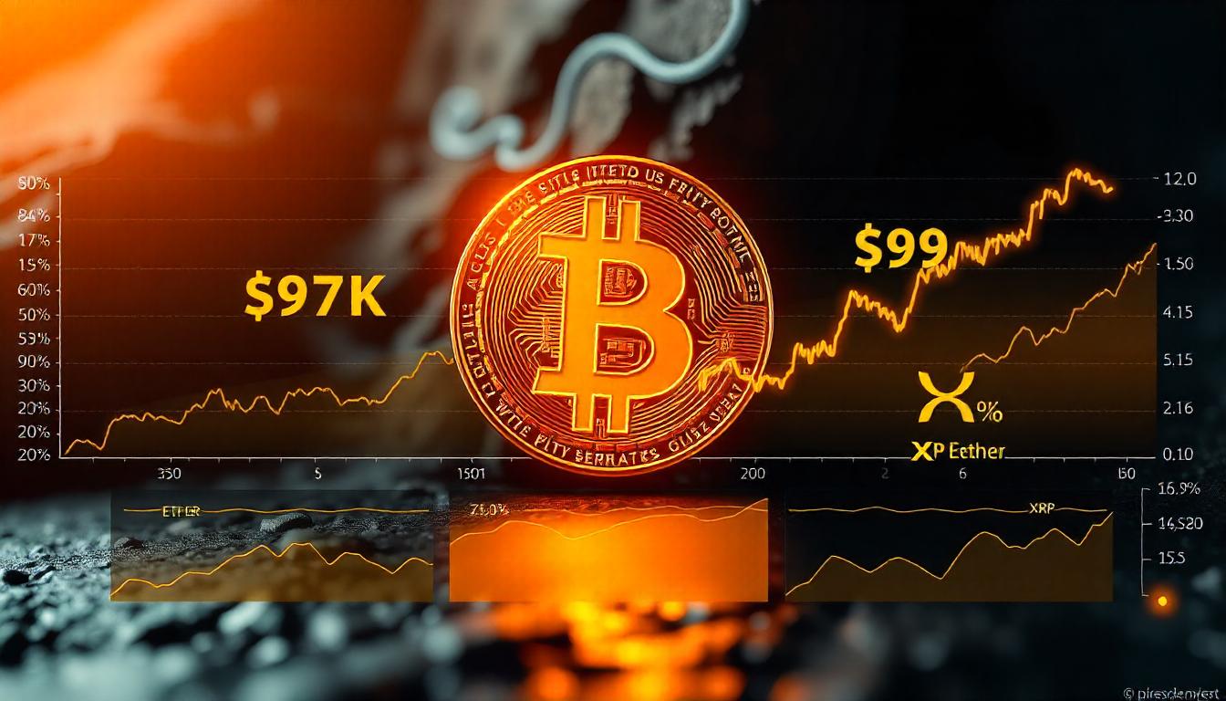 Bitcoin Breaks Above $97K, Then Retracts, With Ether and XRP Spiking 7%.